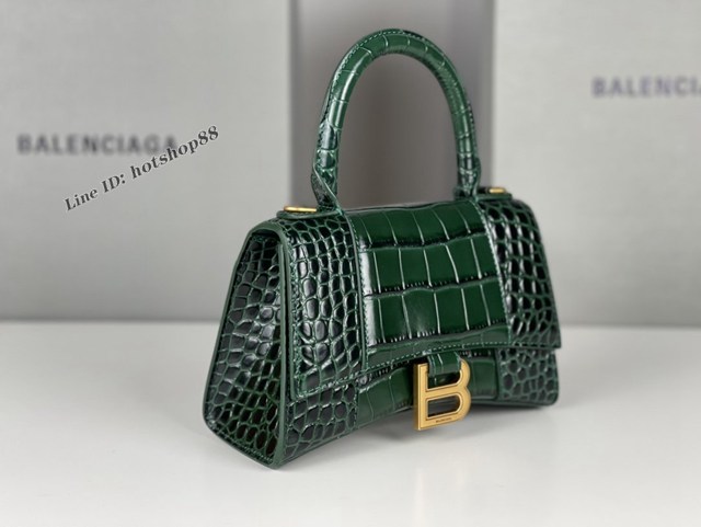 Balenciaga專櫃新款升級版鱷魚紋/墨綠色手提包肩背女包 巴黎世家原廠皮版本XS號沙漏包 fyj1360